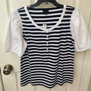 Talbots Black and White puff sleeve top